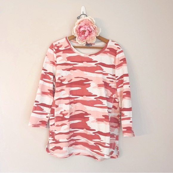 Talbots Tops - T By Talbots Pink Camo Classic French Terry Pullover Sweatshirt Medium Top